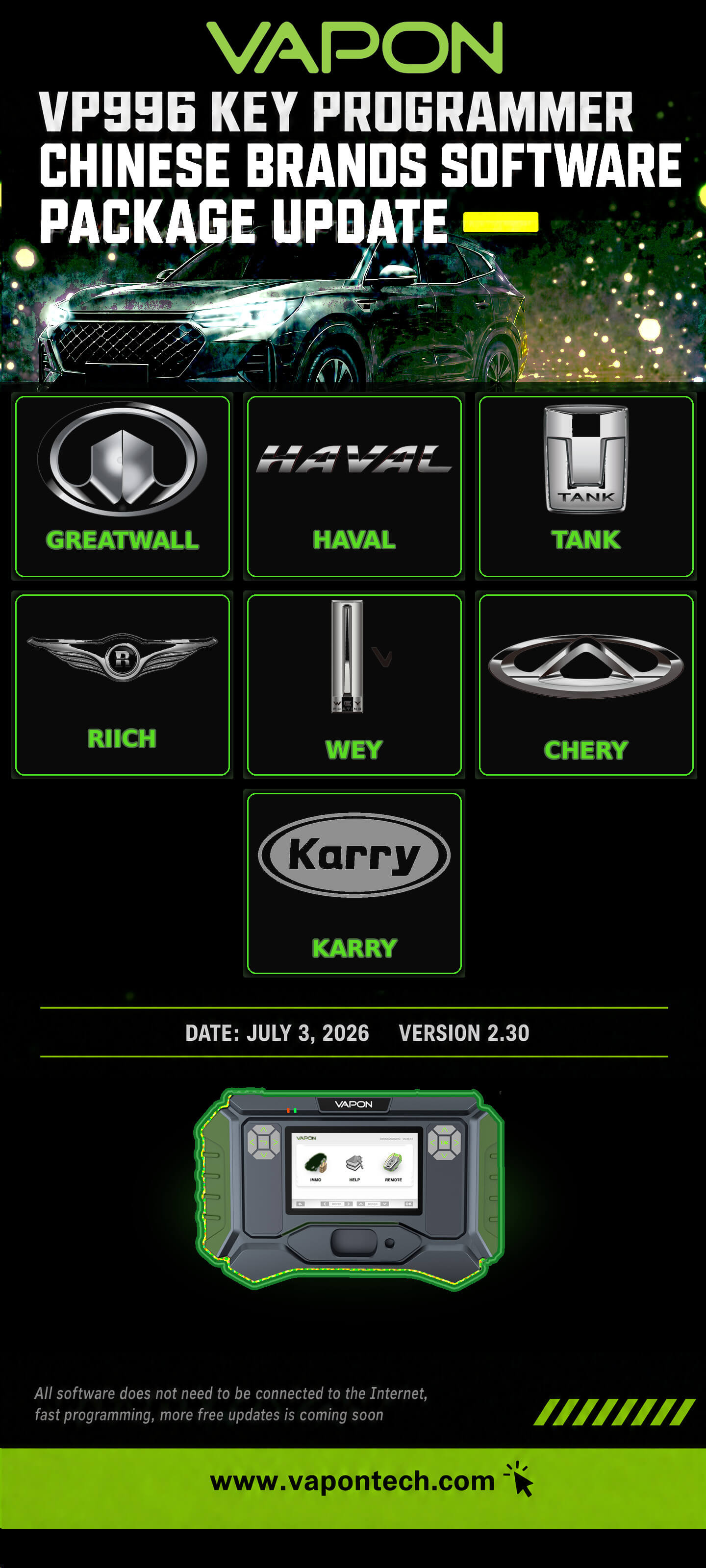 Vapon VP996 Update to V2.30