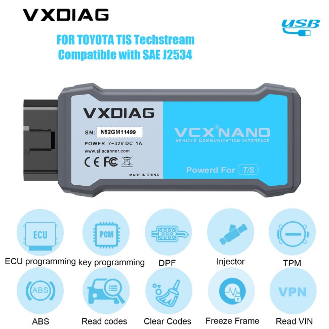 [USB Version] VXDIAG VCX NANO Diagnostic Tool for TOYOTA Working for SAE J2534