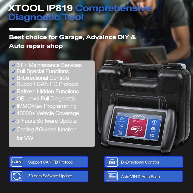 XTOOL InPlus IP819 Automotive Diagnostic Scanner ECU Coding Active Test OBD2 Full Systems Diagnoses Global Version with 38+ Resets