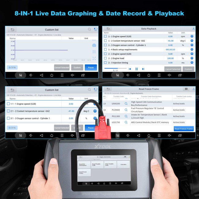 XTOOL InPlus IP508 OBD2 Scanner Diagnostic Tool with 6 Hottest Reset Services ABS Bleeding Oil Reset EPB SAS BMS Throttle Lifetime Free Update