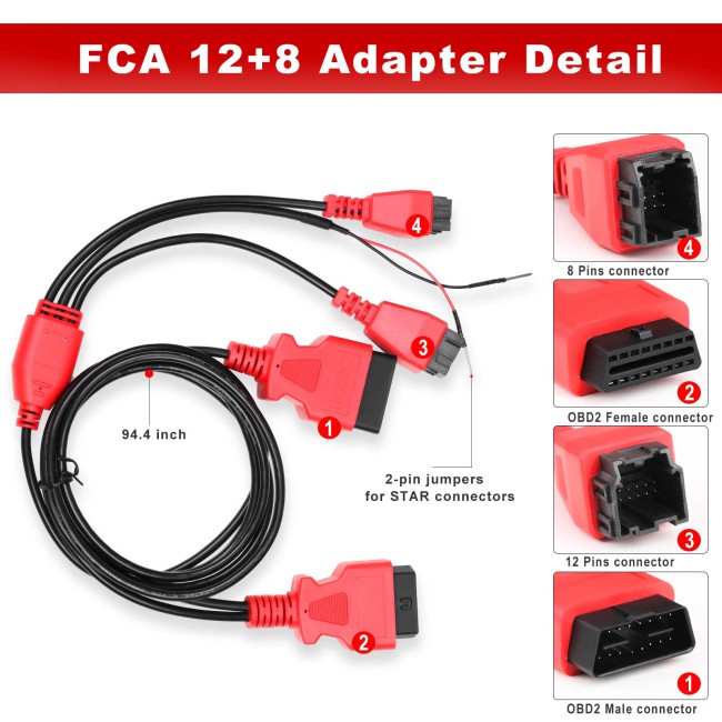 XTOOL FCA 12+8 Cable Adapter For Chrysler/For Fiat/For Jeep Work With PS701 PRO/EZ400PRO/D7/D8/D9/IK618/IP616/X100 MAX/A80pro