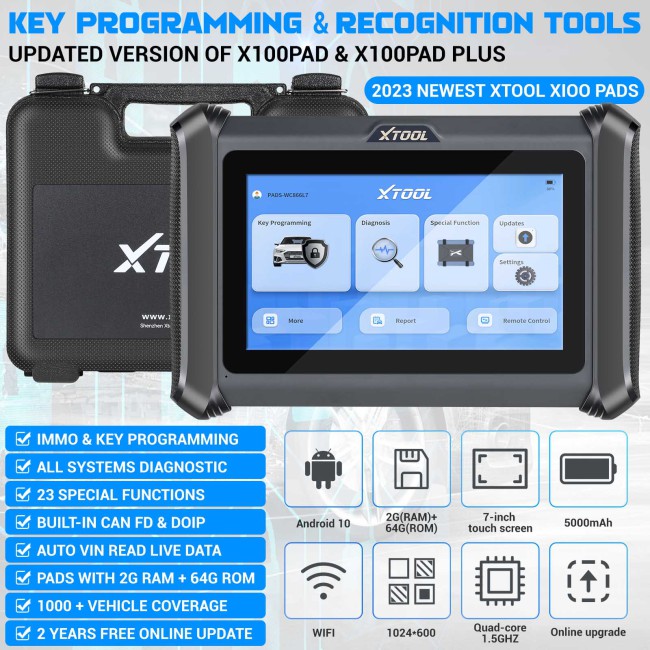 XTOOL X100 PADS Auto Key Programmer Built-in CAN FD DOIP Full system diagnostic 23 Services 2 Years Free Upadte
