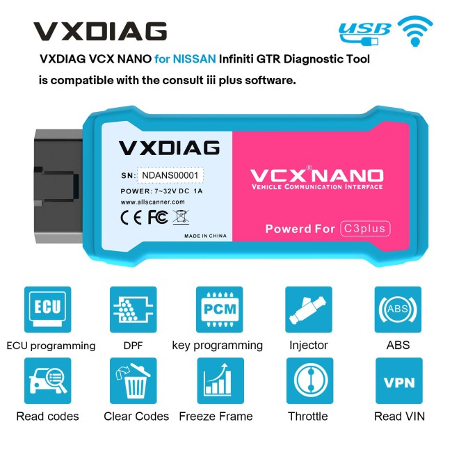 WIFI Version XDIAG VCX NANO for Nissan Infiniti GTR Diagnostic Tool Supports Programming
