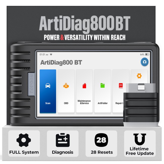 TOPDON Artidiag800 BT Artidiag 800 BT Mid-level Diagnostic Tool All System Diagnostics 28 Maintenance Service AutoVin & AutoScan 2 Years Free Update