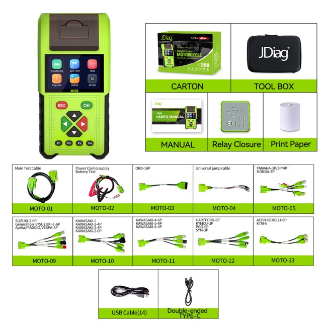 [Full Version] JDiag M200 Handheld Motorcycle Diagnostic Tool Dual System Motorcycle Tester + Professional Battery Tester