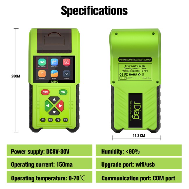 [Full Version] JDiag M200 Handheld Motorcycle Diagnostic Tool Dual System Motorcycle Tester + Professional Battery Tester