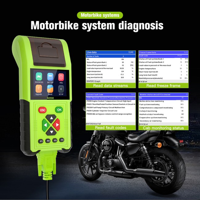 [Full Version] JDiag M200 Handheld Motorcycle Diagnostic Tool Dual System Motorcycle Tester + Professional Battery Tester