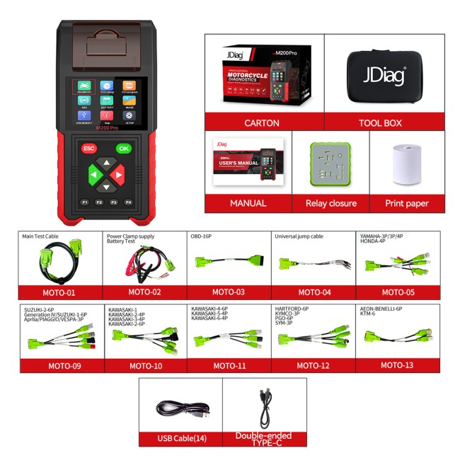 [Full Version] JDiag M200Pro Professional Motorbike Diagnostic Scanner Motorcycle Scan Tool