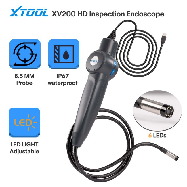 XTOOL XV200 Waterproof 8.5mm HD Endoscope Camera Micro 8 LED IP67 Car Endoscope Inspection Borescope For XTOOL D8//A80