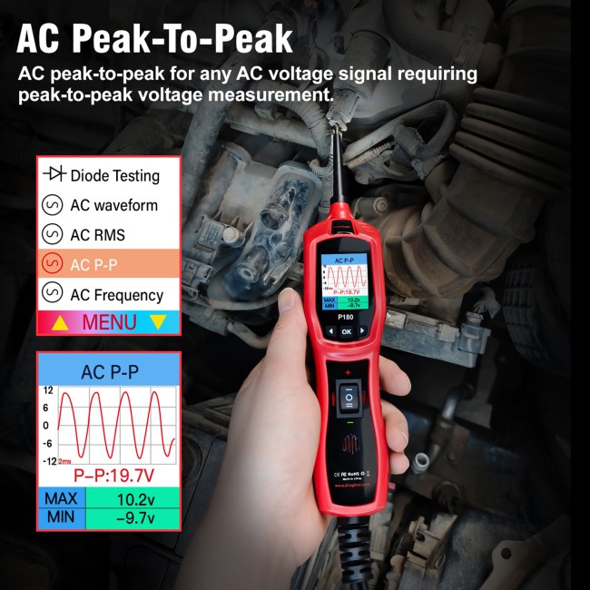TOPDIAG P180 for 9-30 Volts Vehicle Electrical System Daignostics Injectors Test Support Cars Pickups SUVs Motorcycles Excavators Steamships
