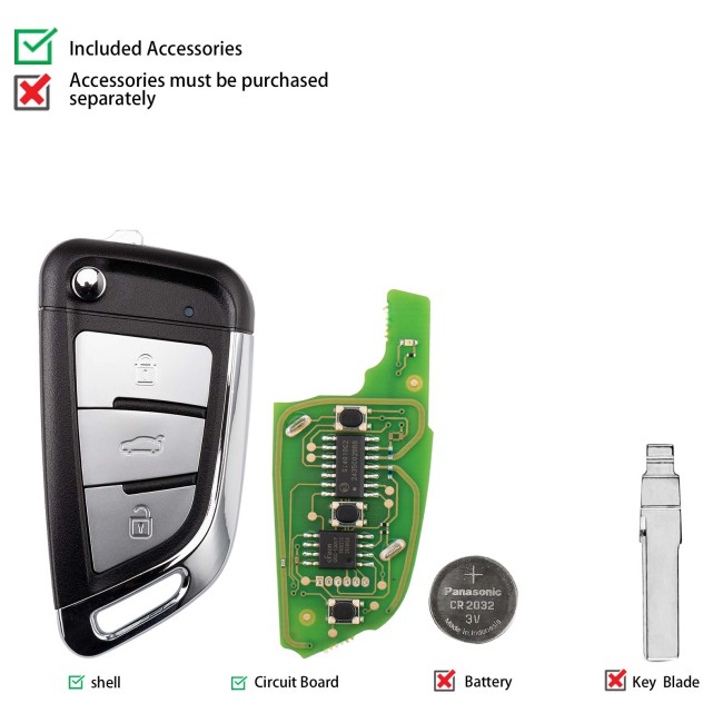 [5Pcs/Lot] CGDI C13-000038 Metal DF(3BTN) 3 Metal Buttons Wire Remote Used with CGDl K2 Remote Key Programmer
