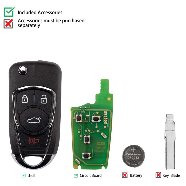 [5Pcs/Lot] CGDI C13-000005 BUI.C New Style(Flip-4BTN) 4 Buttons Wire Remote Key Used with CGDl K2 Remote Key Programmer