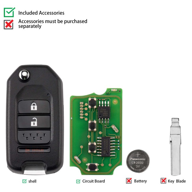 [5Pcs/Lot] CGDI C13-000003 HON.D Style(Flip-2+1BTN) 3 Buttons Wire Remote Used with CGDI K2 Remote Key Programmer
