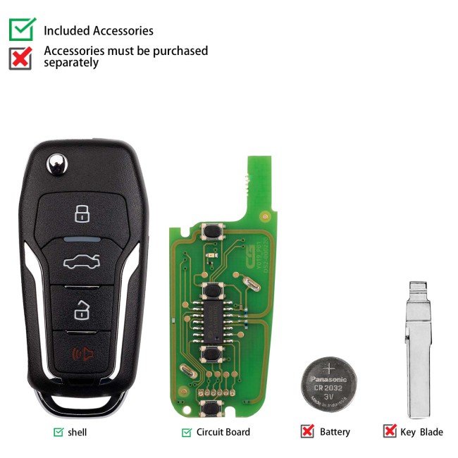 [5Pcs/Lot] CGDI C13-000008 FOR.D Style(Flip-4BTN-Unmovable Key Ring) 4 Buttons Wire Remote Key Used with CGDl K2 Remote Key Programmer