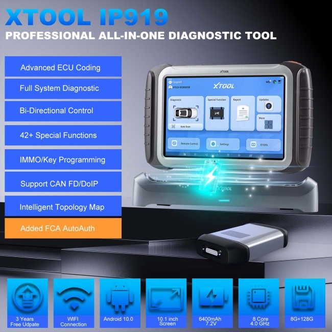 XTOOL IP919 Full System Diagnostic Support ECU Coding DOIP / CANFD Protocol & FCA AutoAuth 3 Years Free Update