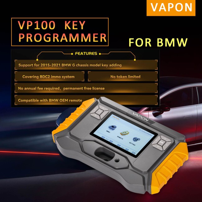 VAPON VP100 Key Programmer for BMW G Chassis Model Key Adding Support 2015-2021 Free Update Get Free 2pcs BMW G Series Key PCB & BDC2 BDC3 Adapter Set