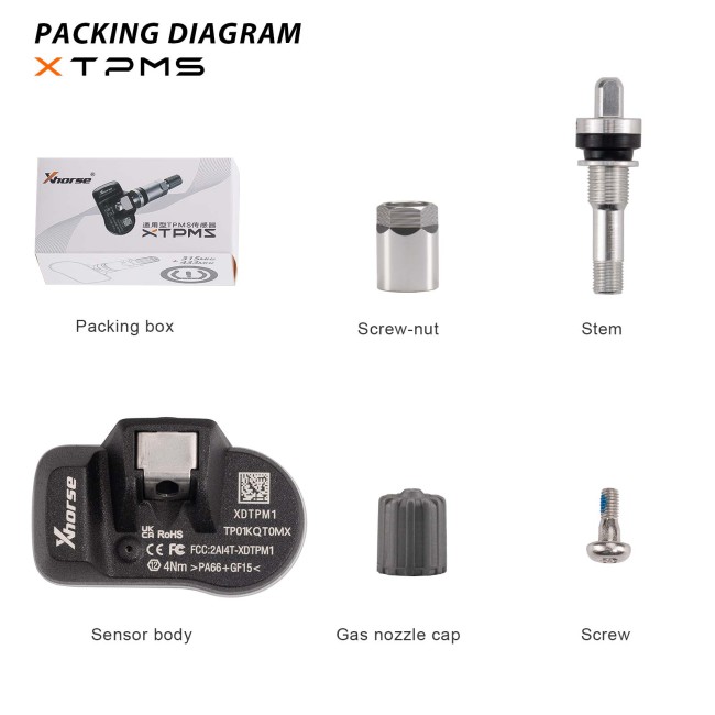 [4Pcs/Lot] XHORSE XDTPM1EN TPMS Sensor  XTPMS Sensor Universal Programmable 98% Coverage of Vehicles with Tire Pressure Support 315/433MHz Frequency