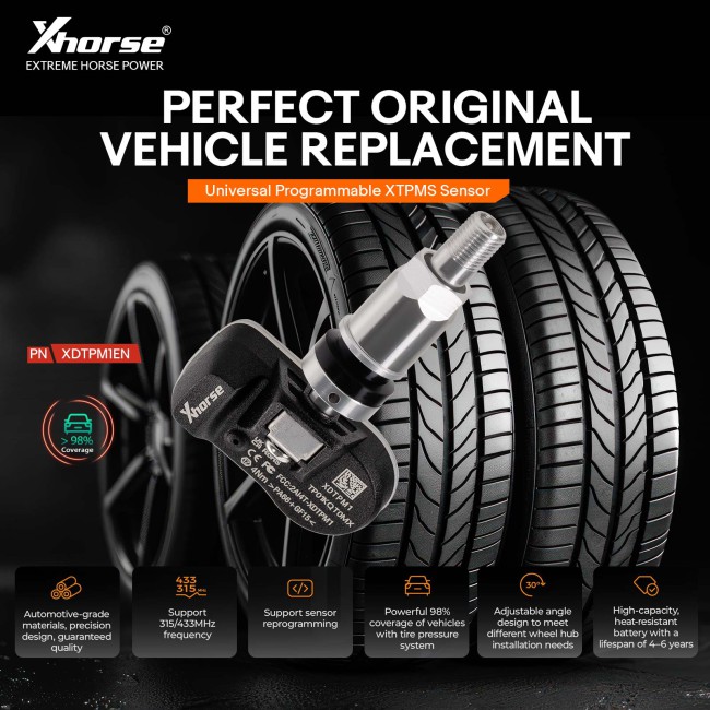 [4Pcs/Lot] XHORSE XDTPM1EN TPMS Sensor  XTPMS Sensor Universal Programmable 98% Coverage of Vehicles with Tire Pressure Support 315/433MHz Frequency