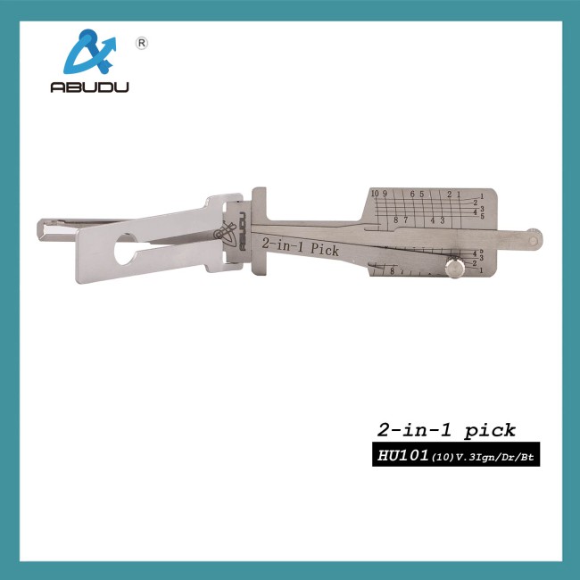 ABUDU AIAC001U HU101 Ignition Universal Door Lock Side-Milled Dual Track Pick and Decoder Tool, 10-Cut Depth