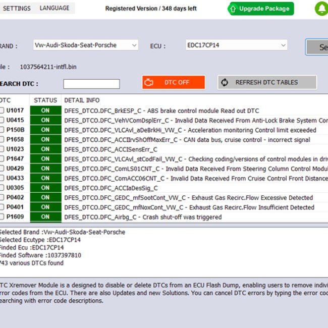 [1 Year Get 3 month Free] Xremover DTC Chip Tuning Software Advance version 20 tuned files Per Day