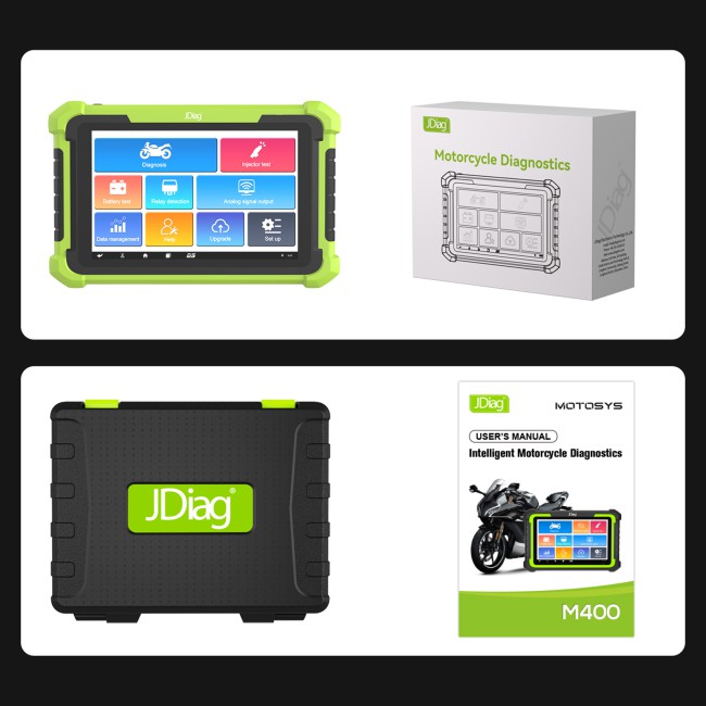TOPDIAG M400 Intelligent Motorcycle Diagnostic Scanner 8-inch Large Screen ABS Diagnostic Analog Signal Output Battery Testing