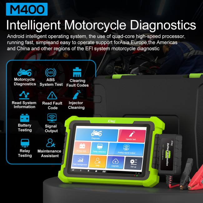 TOPDIAG M400 Intelligent Motorcycle Diagnostic Scanner 8-inch Large Screen ABS Diagnostic Analog Signal Output Battery Testing
