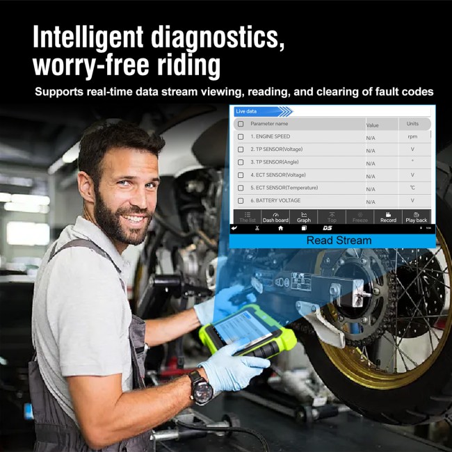 TOPDIAG M400 Intelligent Motorcycle Diagnostic Scanner 8-inch Large Screen ABS Diagnostic Analog Signal Output Battery Testing