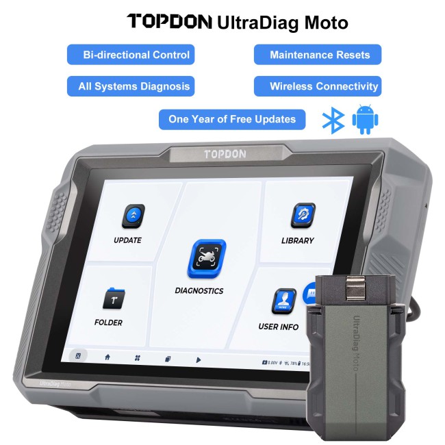 TOPDON UltraDiag Ultra Diag Moto 8 inch Wireless Motorcycle Diagnostic Tool Bi-directional Support 81+ Brands Motors 40+ Service Functions