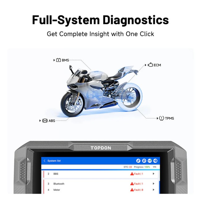 TOPDON UltraDiag Ultra Diag Moto 8 inch Wireless Motorcycle Diagnostic Tool Bi-directional Support 81+ Brands Motors 40+ Service Functions
