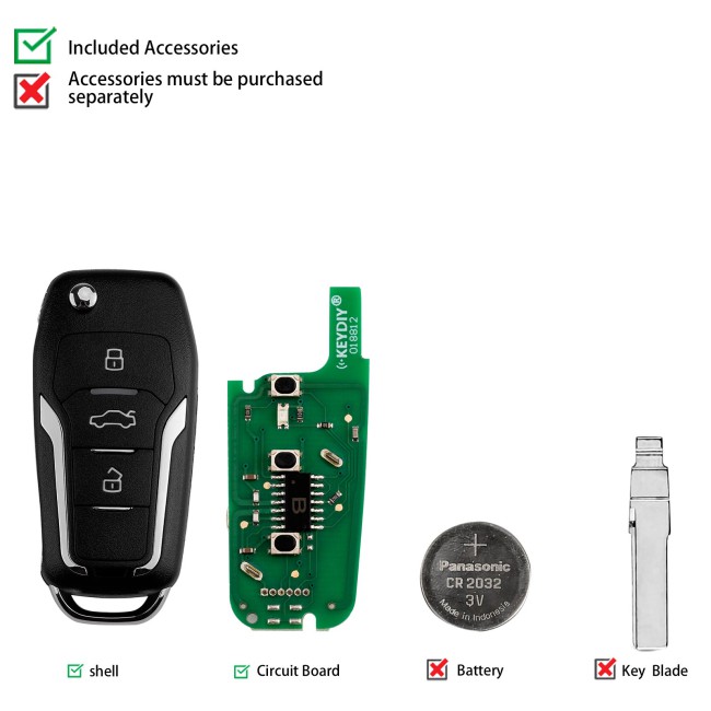 [5Pcs/Lot] KEYDIY KD B12-3 Universal Flip Remote Key 3 Buttons for Ford Type