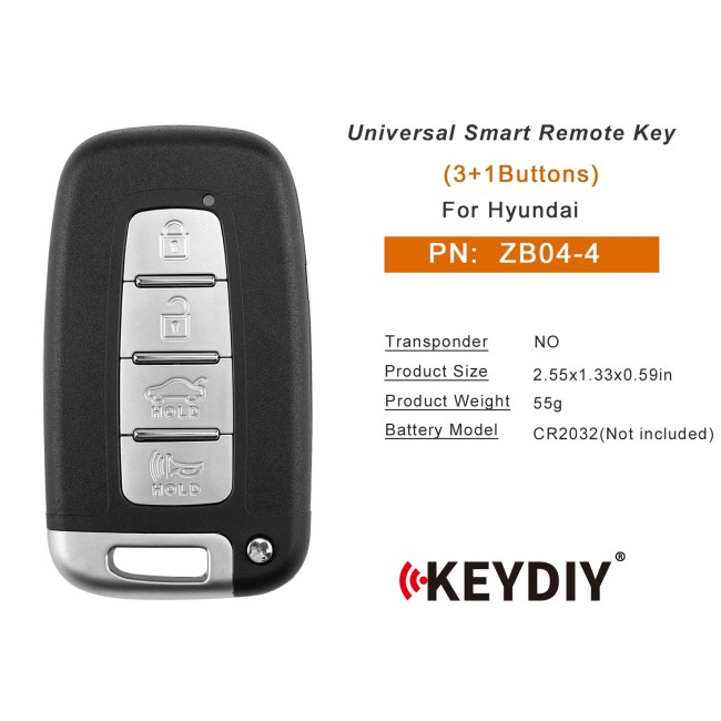 [5Pcs/Lot] KEYDIY KD ZB04-4 KD Universal Smart Remote Key (Right Slot) 3+1 Buttons for Hyundai Type