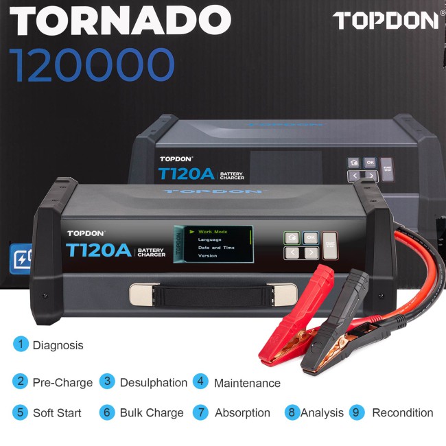 TOPDON T120A Stable Power Supply & 12V Battery Charger Cable Length: 2M