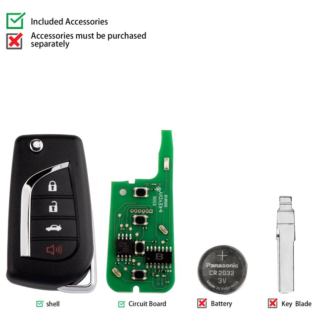 [5Pcs/Lot] KEYDIY KD B13-4 Universal Flip Remote Key 3+1 Buttons for Toyota Type