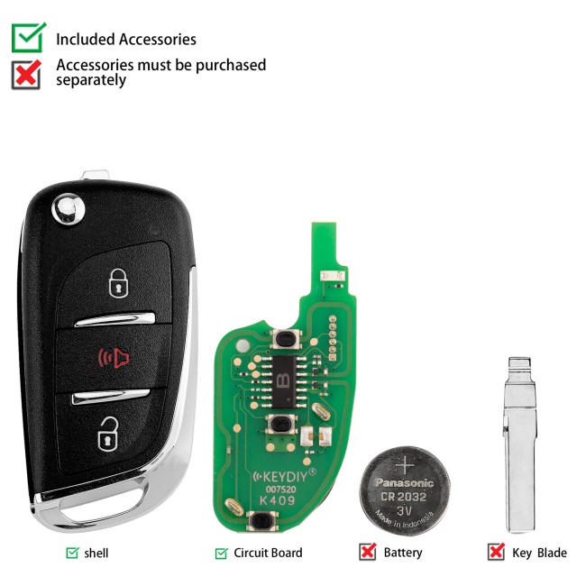 [5Pcs/Lot] KEYDIY KD B11-2+1 Universal Flip Remote Key 2+1 Buttons for Peugeot Type