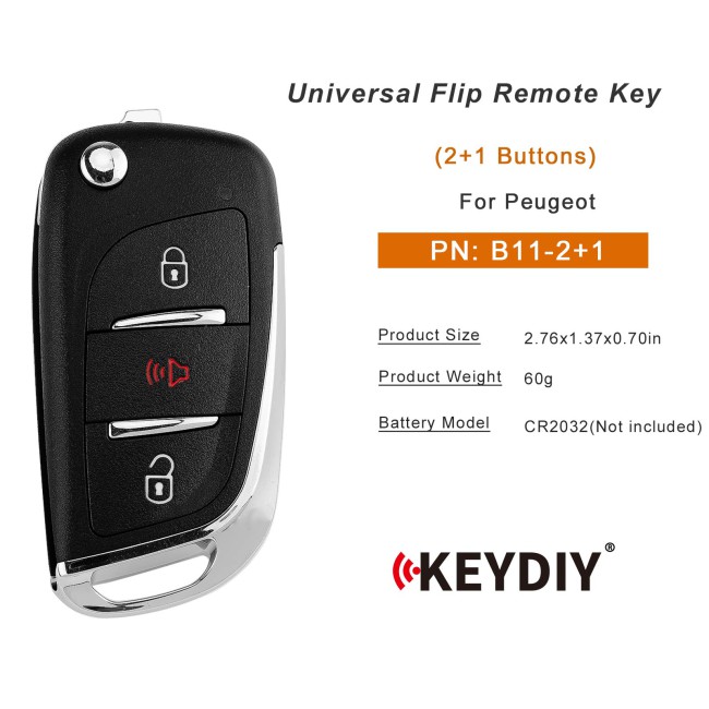 [5Pcs/Lot] KEYDIY KD B11-2+1 Universal Flip Remote Key 2+1 Buttons for Peugeot Type