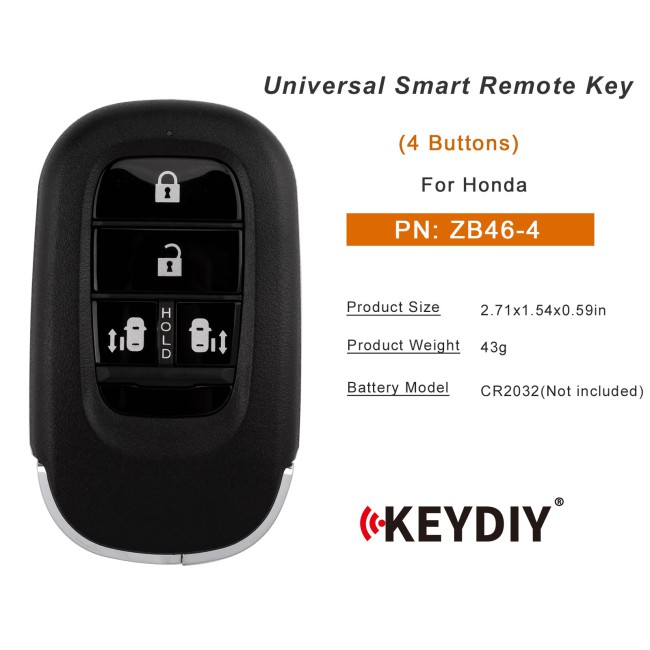 [5Pcs/Lot] KEYDIY KD ZB46-4 Universal Smart Remote Key (Side Doors) 4 Buttons for Honda Type ZB46-4
