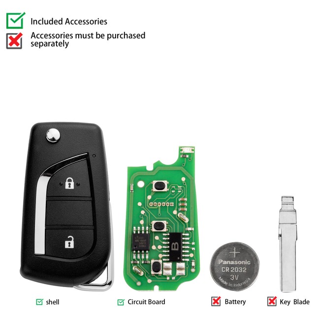 [5Pcs/Lot] KEYDIY KD B13-2 Universal Flip Remote Key 2 Buttons for Toyota Type