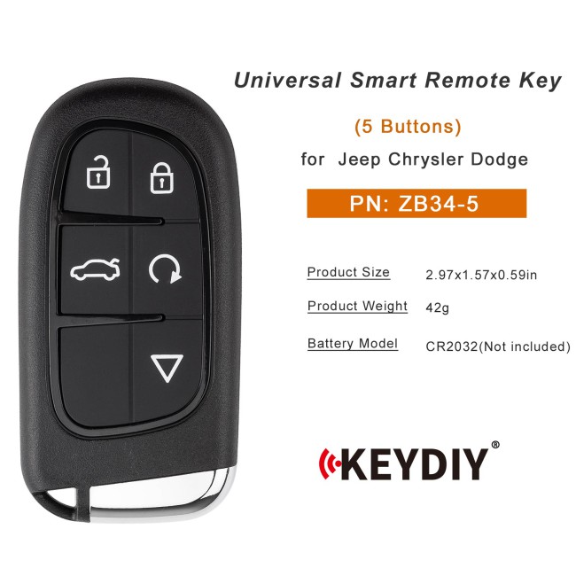 [5pcs/lot] KEYDIY KD ZB34-5 Universal Smart Remote Key 5 Buttons for Jeep Chrysler Dodge Type