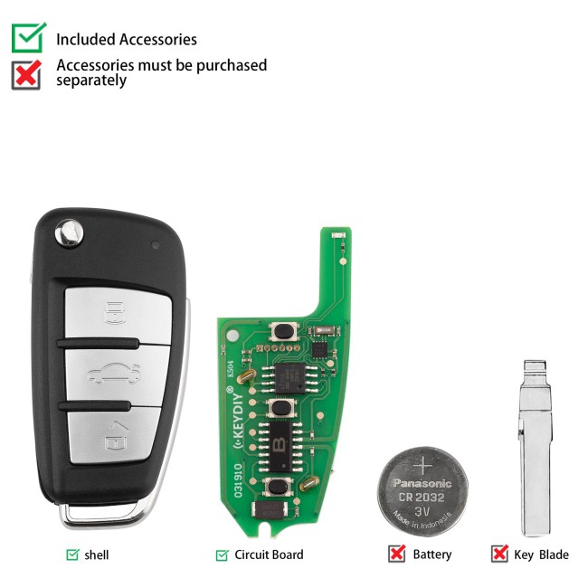 [5Pcs/Lot] KEYDIY KD B02-3 (Metal Button) Universal Flip Remote Key 3 Buttons for Audi Type