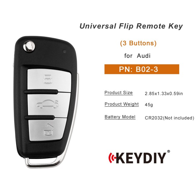 [5Pcs/Lot] KEYDIY KD B02-3 (Metal Button) Universal Flip Remote Key 3 Buttons for Audi Type