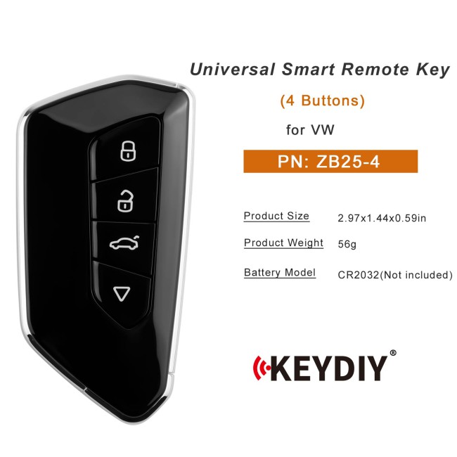 [5pcs/lot] KEYDIY KD ZB25-4 Universal Smart Remote Key 4 Buttons for VW Type