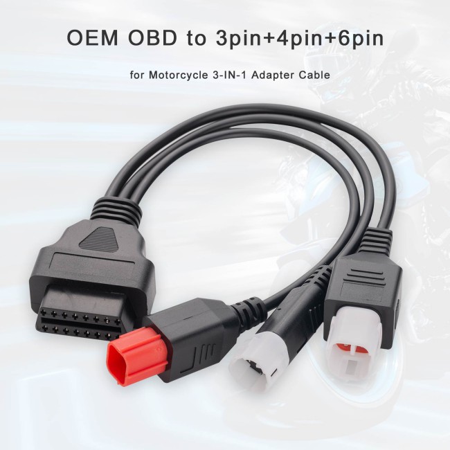 Free Shipping OEM OBD to 3pin + 4pin + 6pin for Motorcycle 3-IN-1 Adapter Cable