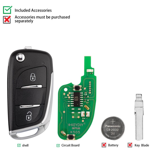[5Pcs/Lot] KEYDIY KD B11-2 Universal Flip Remote Key 2 Buttons for PSA Type