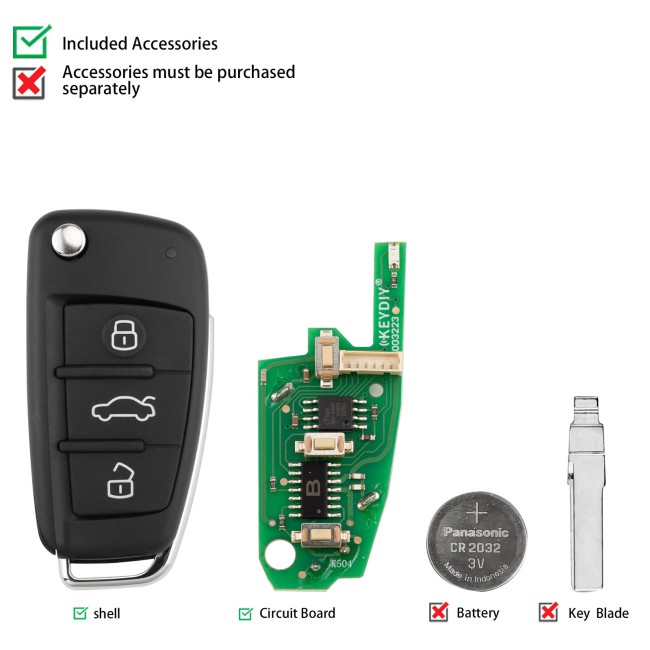 [5Pcs/Lot] KEYDIY KD B02-3 Universal Flip Remote Key 3 Buttons for Audi Type