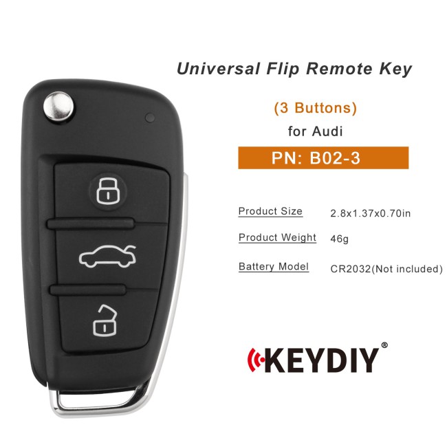 [5Pcs/Lot] KEYDIY KD B02-3 Universal Flip Remote Key 3 Buttons for Audi Type