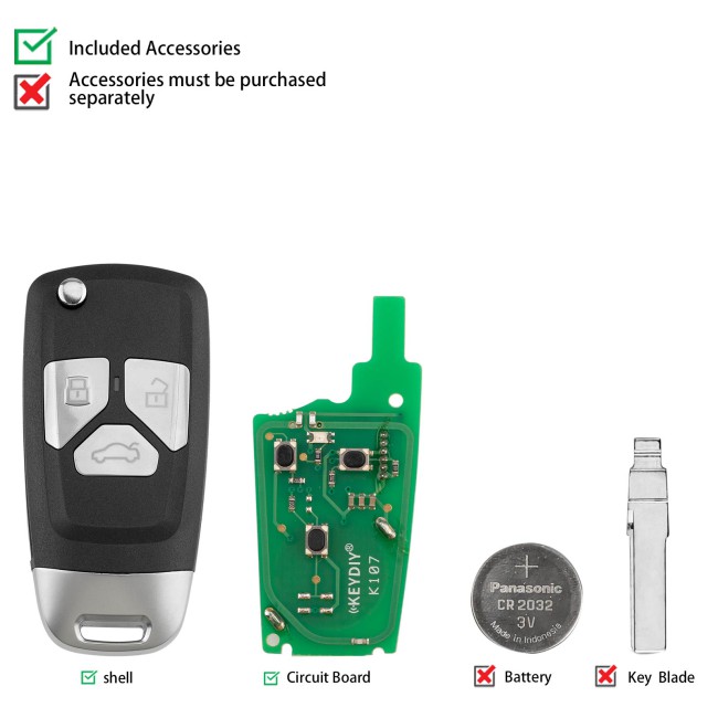 [5Pcs/Lot] KEYDIY KD B26-3 Universal Flip Remote Key 3 Buttons for Audi Type