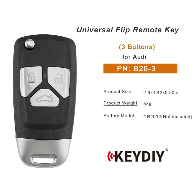 [5Pcs/Lot] KEYDIY KD B26-3 Universal Flip Remote Key 3 Buttons for Audi Type