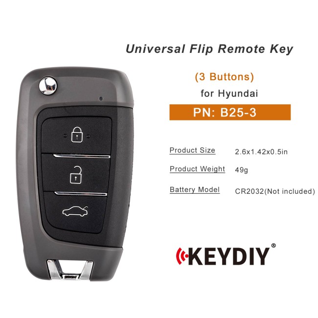 [5Pcs/Lot] KEYDIY KD B25-3 Universal Flip Remote Key 3 Buttons for Hyundai Type