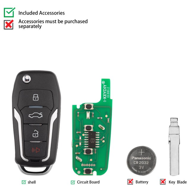 [5Pcs/Lot] KEYDIY KD B12-4 Flip Universal Remote Key Type 3+1 Buttons for Ford Type