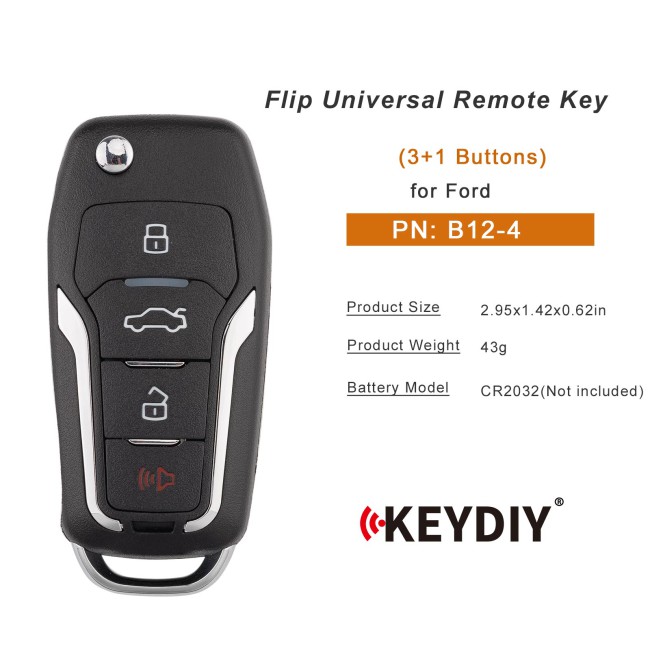 [5Pcs/Lot] KEYDIY KD B12-4 Flip Universal Remote Key Type 3+1 Buttons for Ford Type